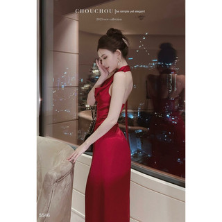 [Cận chất hình cuối] Đầm Lụa Cổ Đổ Chouchou - Đỏ