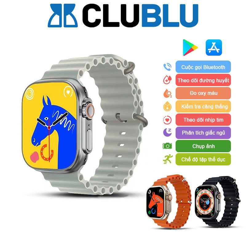 -CLUBLU- Đồng Hồ Thông Minh Smart Watch Màn Hình HD Nghe Gọi Nhịp Tim Chống Nước Thể Thao Silicone Cao Cấp IOS Android