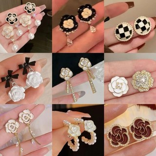 Bông tai Hàn Quốc Bông tai Camellia núi Bông tai ngọc trai nữ Bông tai Vermiculite nhẹ nhàng và cao cấp Bông tai tinh tế giác quan