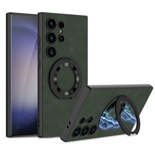 Ốp điện thoại chân đế bằng da mờ S24 Plus cho Samsung Galaxy S24 Ultra Fall Protection Holder Cover