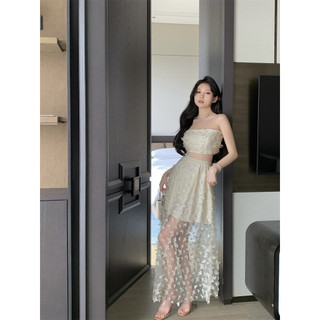 Liasynn Ice Qingyujie Sling + Váy / Bộ 2 Mảnh Thiết Kế Pháp Gạc Bướm Ba Chiều Sang Trọng Người Nổi Tiếng Ống Top Váy Cao Cấp Váy Kỳ Nghỉ Hai Mảnh