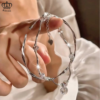 Trái Tim Đơn Giản Zircon Vòng Tay Nữ Hạt Ngọt Mặt Dây Chuyền Vòng Tay Bạc Phụ Kiện Món Quà Trang Sức
