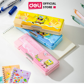  Hộp Bút Nhựa Nắp Nam Châm Bọt Biển Deli Kèm Gọt Chì Hình Cute Xanh Vàng Hồng Sức Chứa Lớn Chống Nước Cho Học Sinh 