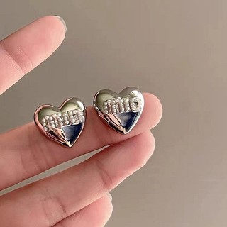Bông tai hình trái tim kim bạc 925 Bông tai hình trái tim đào ba chiều Bông tai ngọc trai