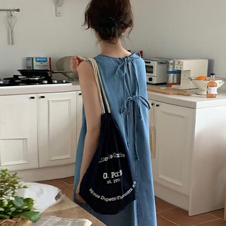 [Ginie] Hàng có sẵn Miễn phí vận chuyển TB-LL Hàn Quốc sang trọng Mùa hè Niche Phong cách lười biếng Cổ tròn Dây buộc nơ Áo Vest Denim dáng rộng dành cho nữ