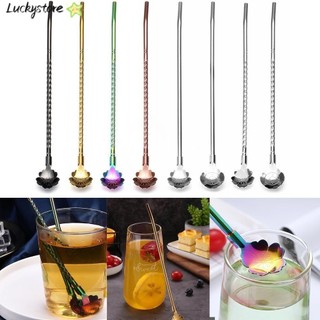 LUCKY Bar Accessories Straws Spoon Party Coffee Spoons Drinking Straw Tea Scoop Reusable Stainless Steel Bent Filter Home Stainless Steel
