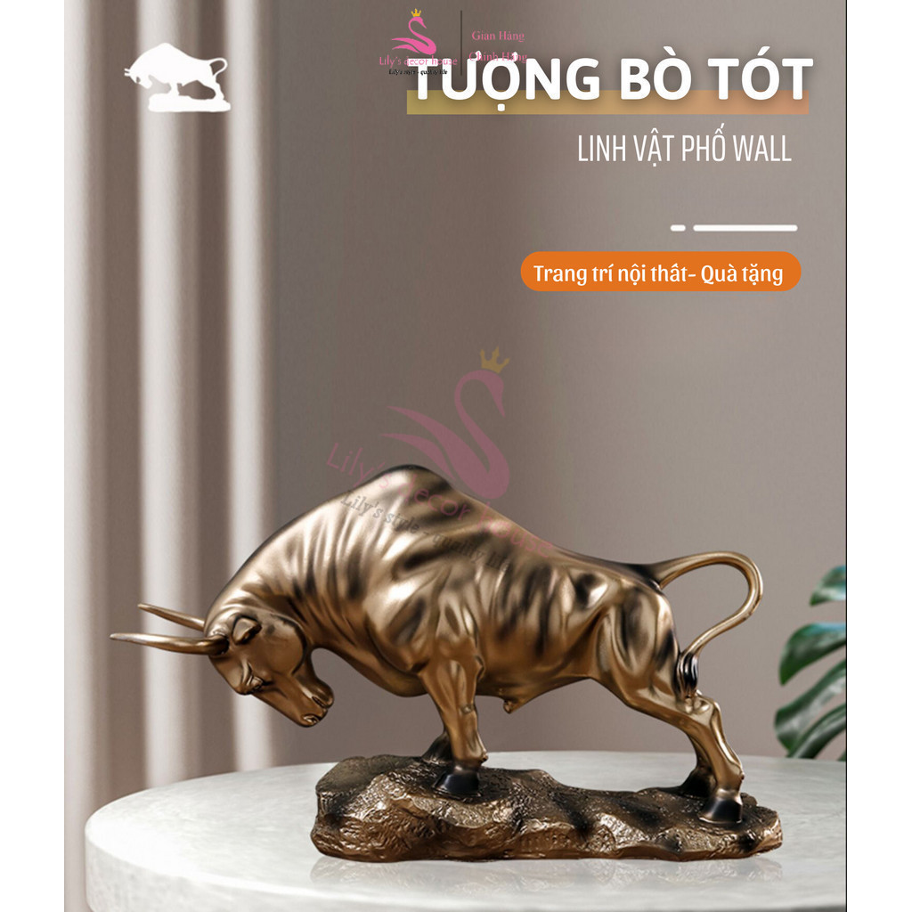 Tượng Bò Tót Phố Wall Composite cao cấp decor trang trí phòng khách bàn làm việc quà tặng Lily's Dec