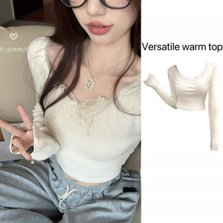  Áo coquette tay dài y2k Kiểu Nữ Áo Thun Tay Dài Croptop Bên Trong Nữ 2024 Thiết Kế Phong Cách Mới Nơ Ren Dài Tay Đáy Áo Sơ Mi Top 