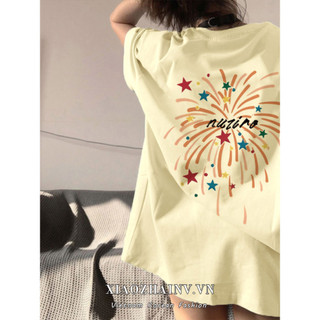 Xiaozhainv Retro Tối Giản Cổ Tròn In Chữ Áo Thun Tay Ngắn Cho Nữ