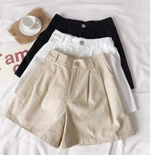 Quần short nữ quần đùi ống rộng nữ gập gấu lưng cao vải tuyết mưa cao cấp màu trắng màu đen be ulzzang