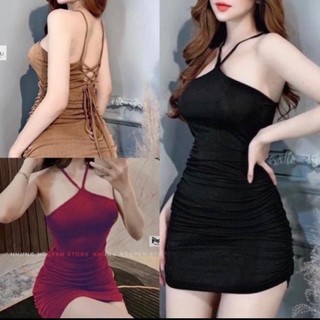 Đầm dây cổ yếm , Váy body nữ dây chéo cổ