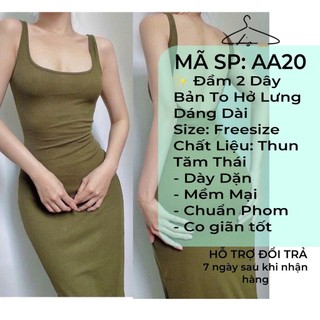 Đầm 2 dây bản to hở lưng , váy hai dây nữ maxi ôm body đi tiệc siêu tôn dáng có mút ngực