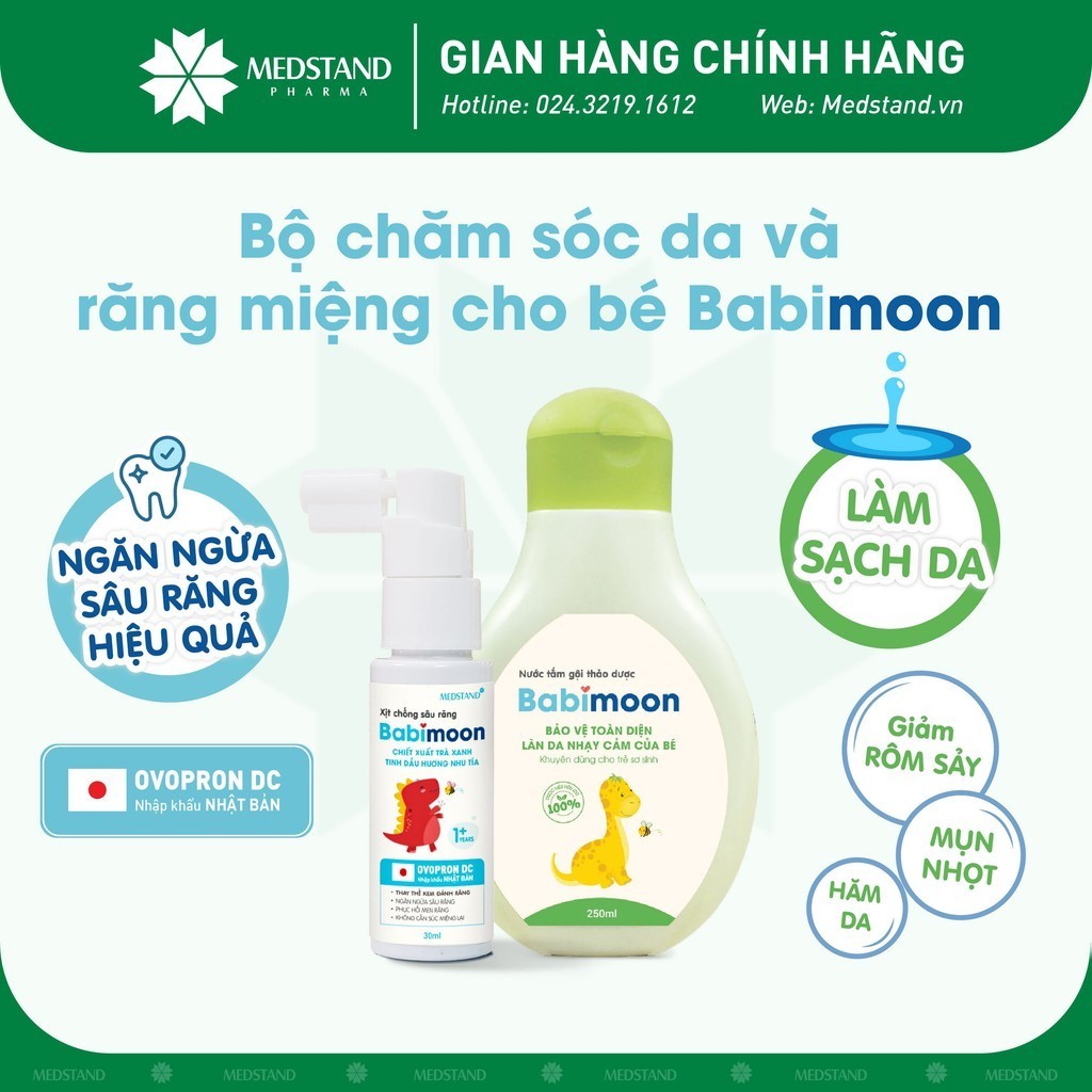 COMBO Xịt chống sâu răng Babimoon ngăn ngừa sâu răng, sún răng và nước tắm gội thảo dược Babimoon làm sạch và bảo vệ da:5637