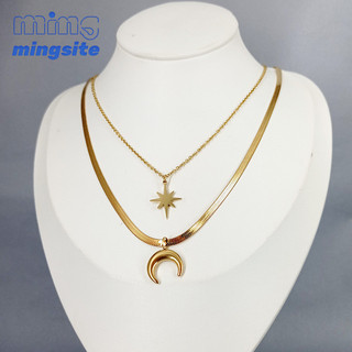 Vòng cổ mặt trăng sáu cánh hai lớp dành cho nữ Dây chuyền xương đòn hợp thời trang và tối giản Trang trí cổ nhiều lớp