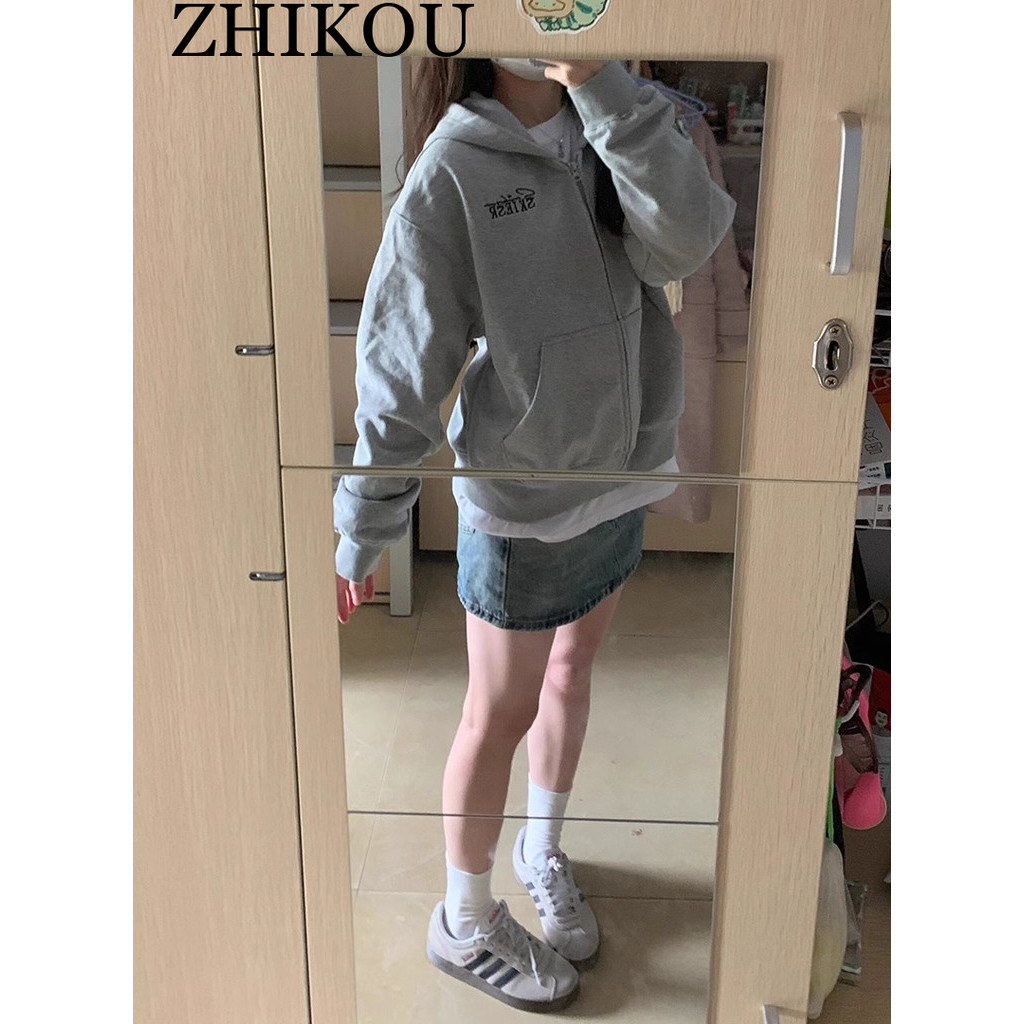 ZHIKOU Áo Khoác hoodie áo khoác nữ zip hoodie High-quality comfortable Popular Phong cách WWY24105MU 4Z240125