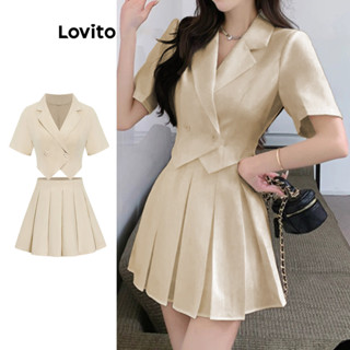 Lovito Bộ váy thanh lịch Nút xếp li trơn phía trước hoặc dưới cho nữ L77ED258