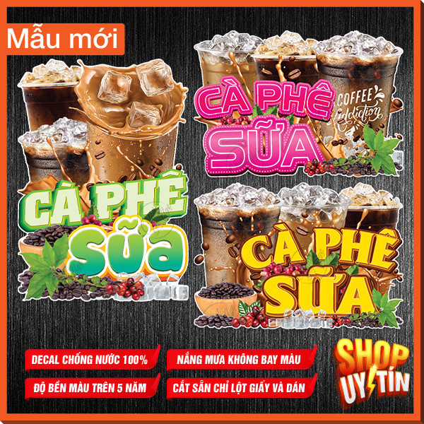 Decal trang trí menu cà PHÊ SỮA trang trí dán quán trà sữa cửa kính decal bạc xỉu sticker