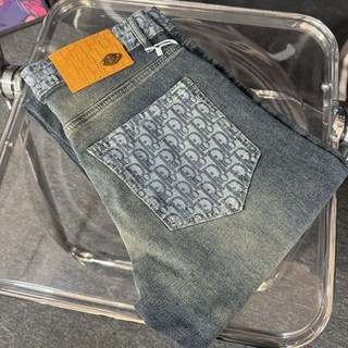 Dior Cao Cấp Mới Thu Đông Đơn Giản Châu Âu Cao Cấp Hợp Thời Trang Thương Hiệu Quần Jean Thủ Công Rửa Thẳng Âu Co Giãn Quần Ôm