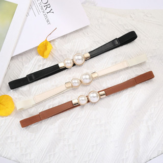 Thắt lưng nữ co giãn 4 ngọc màu trơn Đai Váy chun nữ Hạt ngọc bản nhỏ 1.5cm bản mỏng khóa kim loại-MERCA