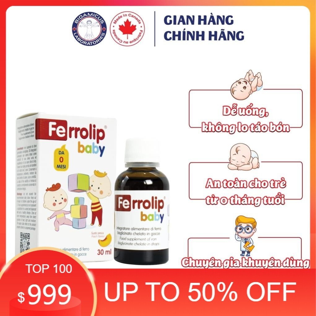 Sắt Ferrolip Baby dạng siro vị đào thơm ngon - Lọ 30 mL