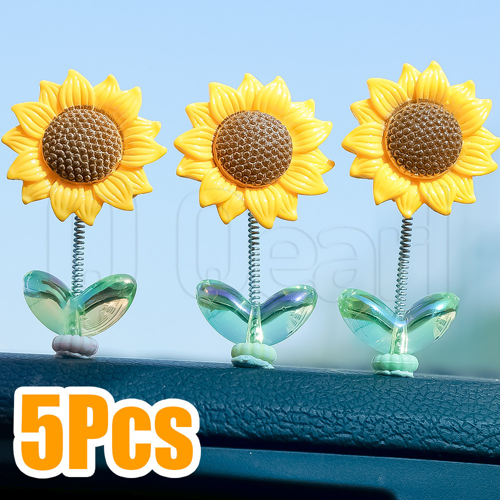 5 Chiếc Đầu Lắc Ô Tô Hướng Dương - Creative DIY Auto Decor - Phụ Kiện Ô Tô - Trang Trí Hoa Hướng Dương Vui Nhộn - Trang Trí Gương Chiếu Hậu Nội Thất Ô Tô - Đồ Chơi Xoay Mùa Xuân Hướng Dương Tươi