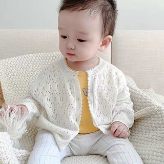 Mùa Hè 2024 Phong Cách Mới Trẻ Em Điều Hòa Không Khí Cardigan Phong Cách Mỏng Quần Áo Mùa Hè Cho Bé Dệt Kim Nguyên Chất Cotton Rỗng Áo Len Dài Tay