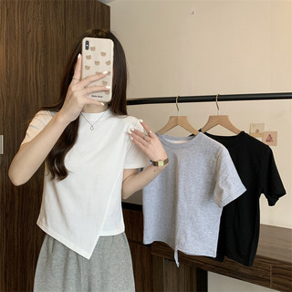 Kii Wii Mùa Hè Mới Màu Trơn Không Đều Slim Fit Áo Thun Ngắn Tay Nữ 240226
