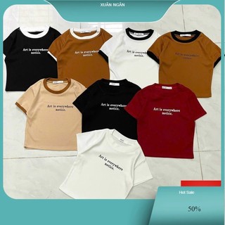 Áo thun croptop fom ôm body  tay ngắn, cổ tròn freesize 38-48kg