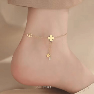   KHÔNG ĐEN GỈ  Lắc chân thép Titan mạ vàng hình cỏ 4 lá may mắn bền màu sang trọng thời trang - Annie  TT83 