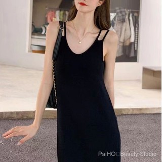 ✨[1 Màu / m-3xl] Đầm lụa băng xẻ tà Váy Vest mùa hè dài vừa phải dành cho nữ