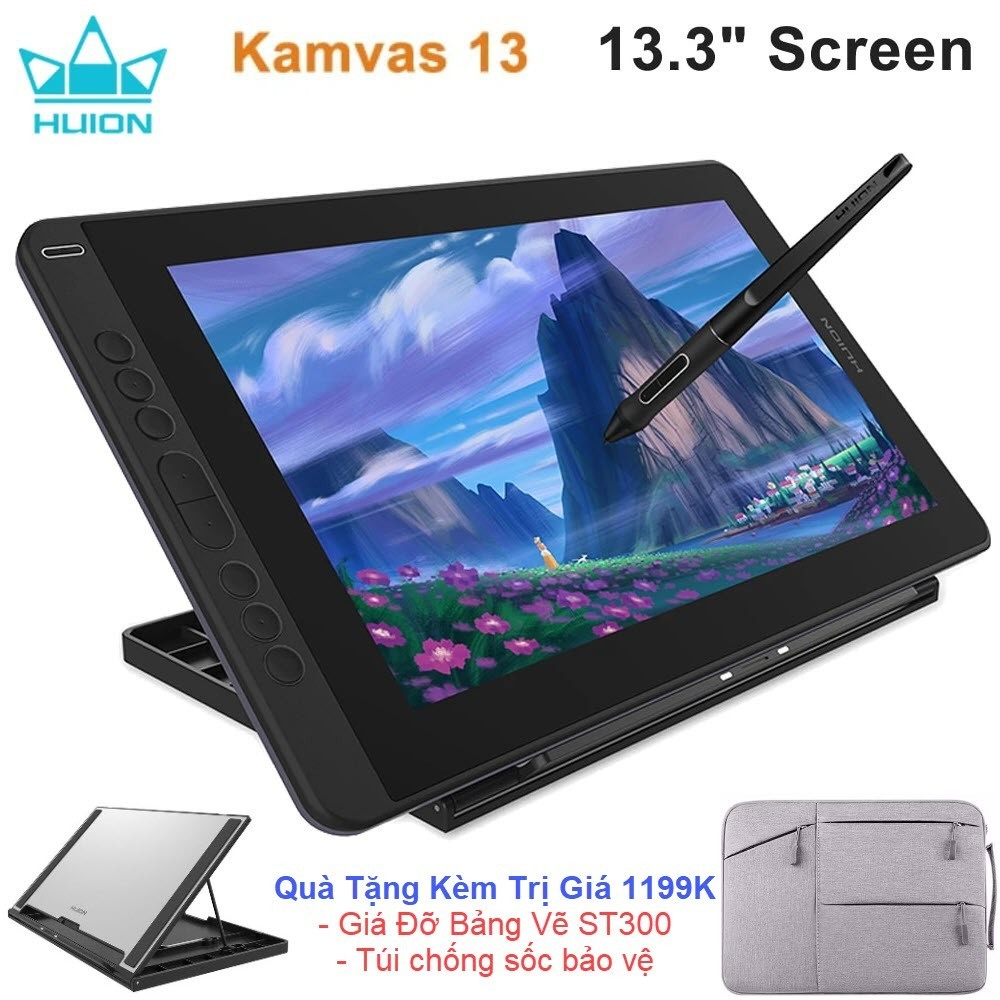 Bộ Quà Tặng Trị Giá 1199K - Bảng Vẽ Điện Tử Màn Hình LCD 13inch Huion Kamvas 13 (GS1331) Có Giá Đỡ S