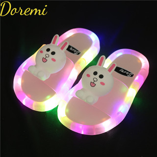 Doremi Dép trẻ em phát sáng thời trang Dép pha lê dâu tây Đèn chiếu sáng Dép bé gái