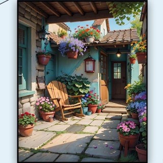 DIY tranh tô màu theo số sân vườn, tranh số hóa cánh đồng, tranh tô màu kỹ thuật số bình yên 40x50cm có BackBoard