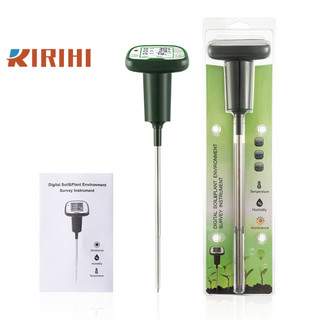 RIRIHI Máy đo đất kỹ thuật số Máy đo nhiệt độ đất 4 trong 1 Cường độ ánh sáng mặt trời Nhiệt độ không khí & Độ ẩm Máy kiểm tra phân tích môi trường thực vật
