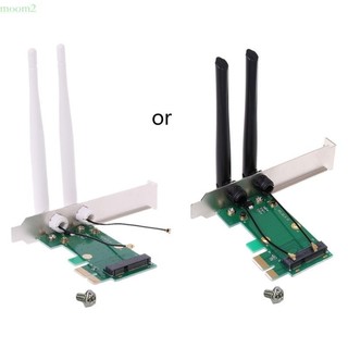 Thẻ wifi không dây moom2 mini pci-e sang pci-e 1x bộ chuyển đổi máy tính để bàn + 2 ăng-ten