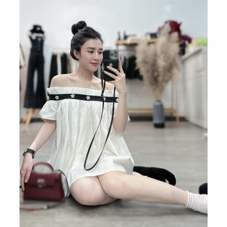Áo  trễ  vai thô đính hoa