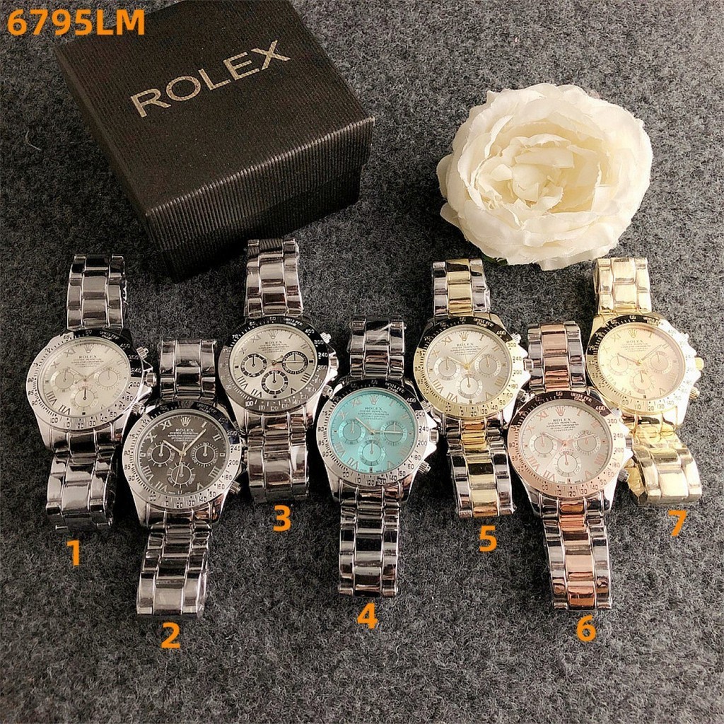 Đồng hồ nam thời trang sang trọng Rolex Đồng hồ nam thể thao kinh doanh Đồng hồ đeo tay nam mặt tròn thông thường Dây da bằng thép không gỉ