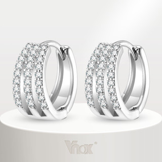 Vnox bạc sáng bóng zircon cubic hoop bông tai nữ cô gái, thép không gỉ đính hôn hôn cưới trang sức phụ kiện