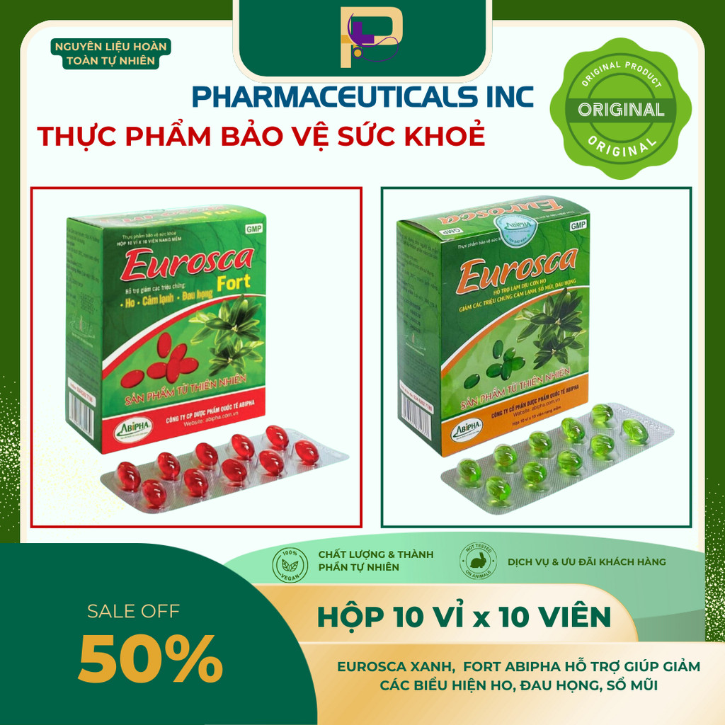 Eurosca Hộp 100 Viên – Giảm Ho, Thông Mũi, Giảm Cảm Lạnh, Sổ Mũi, Đau Họng