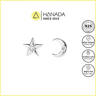   BH TRỌN ĐỜI  Bông Tai Bạc 925 Hanada Trăng Sao Đính Đá  Khuyên Tai Mang hằng ngày 2343 D20 