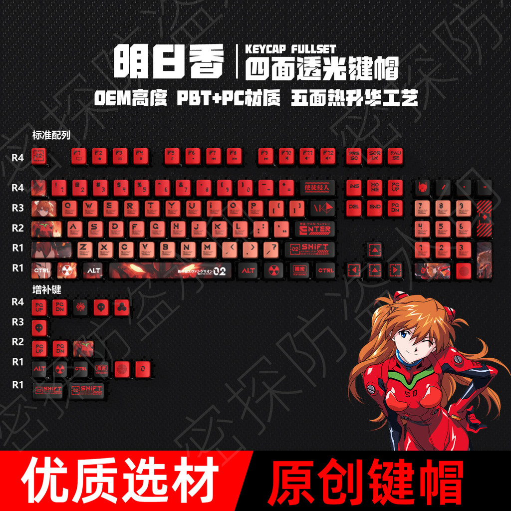 Bộ keycap tùy chỉnh EVA Unit-02 Asuka Pudding, bộ đầy đủ trong suốt (không bao gồm bàn phím)