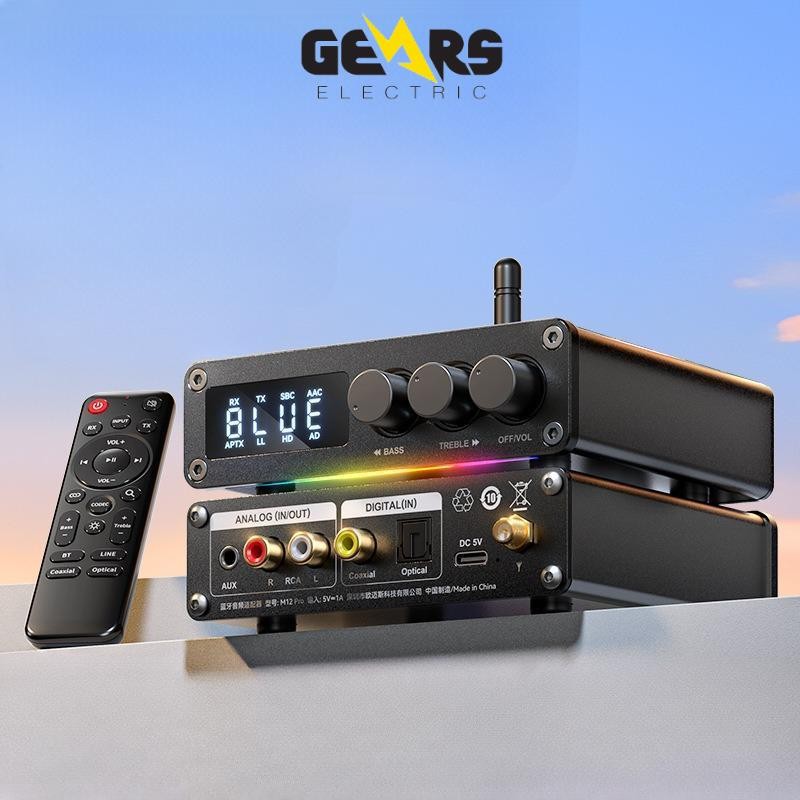 Bộ Khuếch Đại Amplifier Bluetooth Màn Hình LED Kỹ Thuật Số AUX RCA COAXIAL OPTICAL RGB HiFi DSP Blue