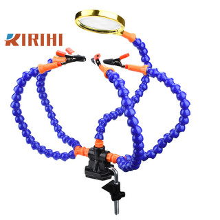 Ririhi dụng cụ kẹp mỏ hàn linh hoạt 5 cánh tay bằng sắt kèm kính lúp sửa chữa