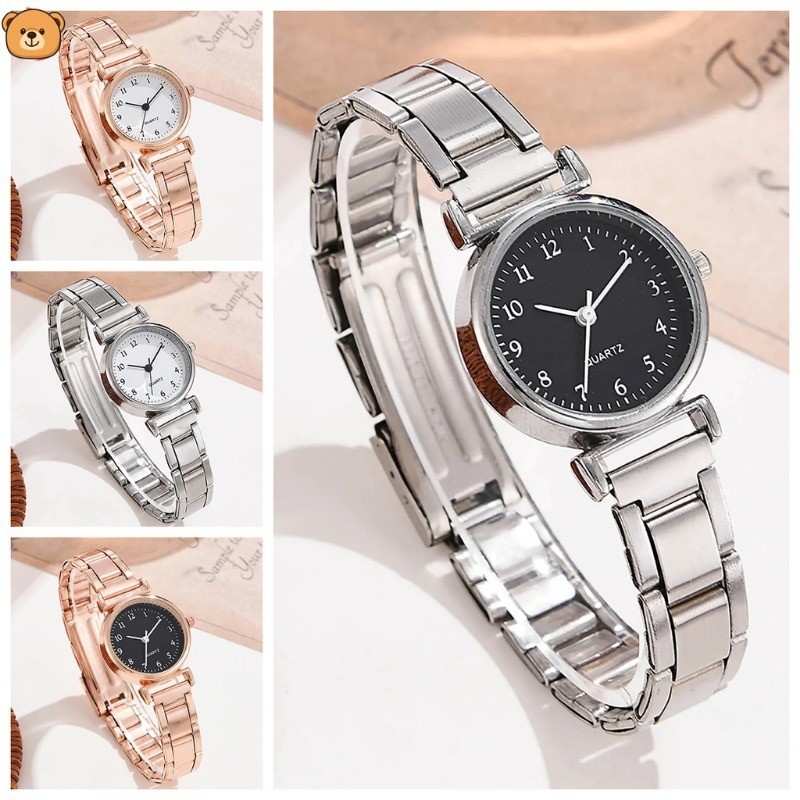 【LQZ】Bình thường sang trọng phụ nữ thời trang mô phỏng thạch anh thép không gỉ dây đeo đồng hồ kỹ thuật số