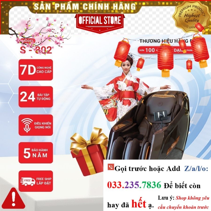 Ghế massage Okinawa Os- 802, công nghệ 7D, điều kiển bằng giọng nói tiếng Việt - <nEw<