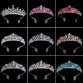 Goupdo bạc tiara vương miện trang sức cưới prom cô dâu phụ kiện tóc công chúa vương miện kim cương giả