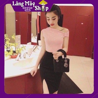 (Xả kho Sale Sập Sàn) Đầm lệch vai phối màu váy công sở, phong cách trẻ trung