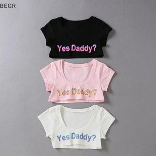 Be Nữ In Chữ Tay Ngắn Yes Daddy Tay Ngắn Crop Running Áo vn