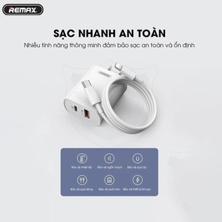 Củ sạc nhanh kèm dây cáp remax rp-u37 qc3.0+pd 2 cổng sạc usb và type c