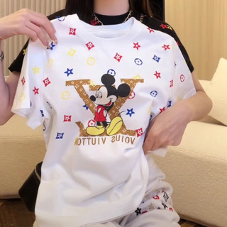 Thời Trang Nữ Chuột Mickey Mickey Mickey Hoạt Hình In Hình Áo Thun Ngắn Tay